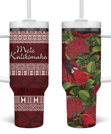 Hawaii Christmas Mele Kalikimaka I #8217;Iwi Bird On Ohia Lehua Custom Stanley Quencher 40Oz Stainless Steel Tumbler With Handle