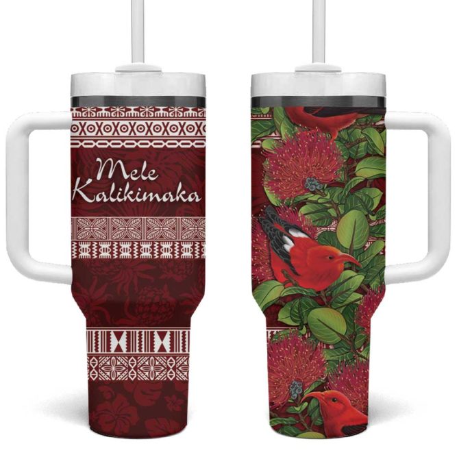 Hawaii Christmas Mele Kalikimaka I #8217;Iwi Bird On Ohia Lehua Custom Stanley Quencher 40Oz Stainless Steel Tumbler With Handle
