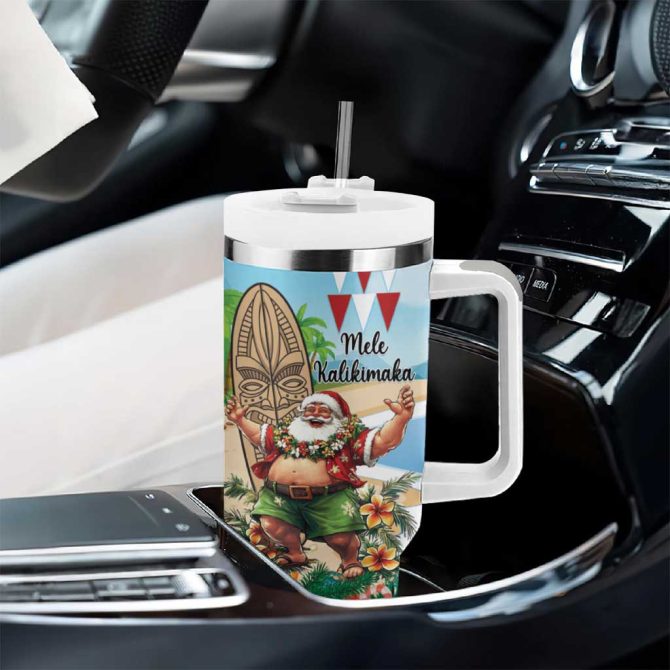 Hawaii Christmas Santa Claus Mele Kalikimaka Tropical Beach Custom Stanley Quencher 40Oz Stainless Steel Tumbler With Handle - Image 8