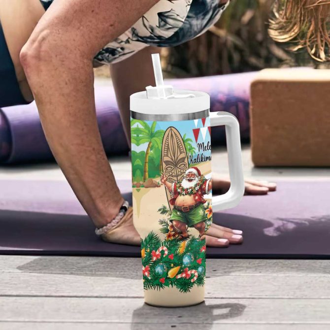 Hawaii Christmas Santa Claus Mele Kalikimaka Tropical Beach Custom Stanley Quencher 40Oz Stainless Steel Tumbler With Handle - Image 6