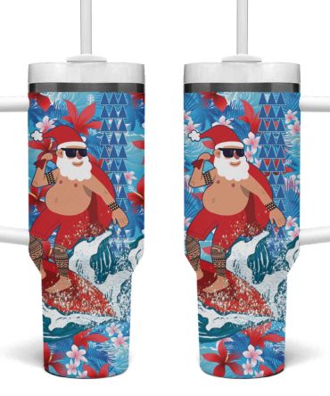 Hawaii Christmas Santa Claus Surfing Kakau Tropical Custom Stanley Quencher 40Oz Stainless Steel Tumbler With Handle