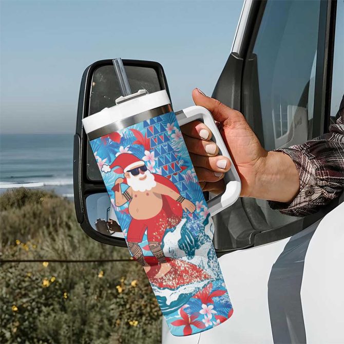 Hawaii Christmas Santa Claus Surfing Kakau Tropical Custom Stanley Quencher 40Oz Stainless Steel Tumbler With Handle - Image 7