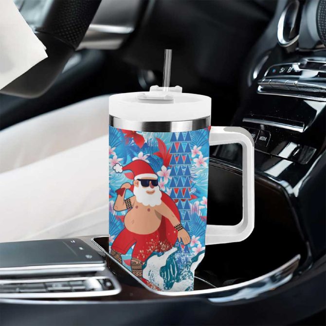 Hawaii Christmas Santa Claus Surfing Kakau Tropical Custom Stanley Quencher 40Oz Stainless Steel Tumbler With Handle - Image 8