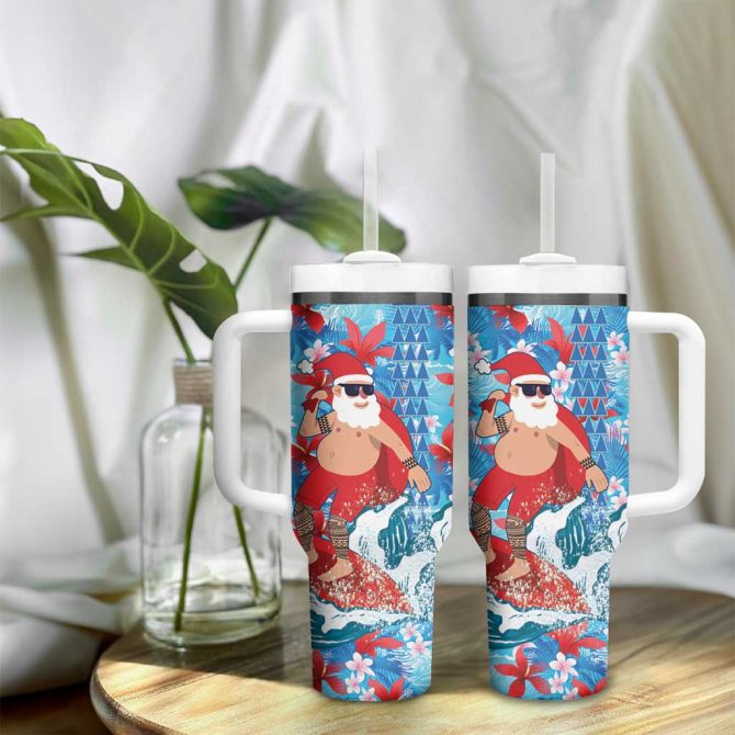 Hawaii Christmas Santa Claus Surfing Kakau Tropical Custom Stanley Quencher 40Oz Stainless Steel Tumbler With Handle - Image 9