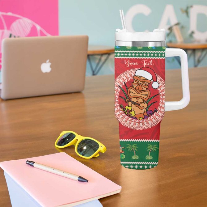 Hawaii Christmas Tiki Santa Mele Kalikimaka Custom Stanley Quencher 40Oz Stainless Steel Tumbler With Handle - Image 5