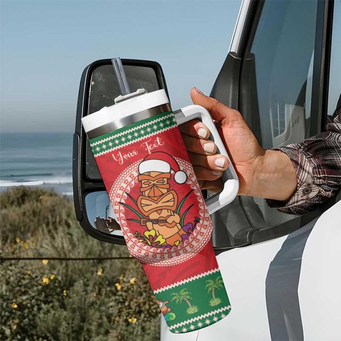 Hawaii Christmas Tiki Santa Mele Kalikimaka Custom Stanley Quencher 40Oz Stainless Steel Tumbler With Handle - Image 7