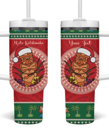 Hawaii Christmas Tiki Santa Mele Kalikimaka Custom Stanley Quencher 40Oz Stainless Steel Tumbler With Handle