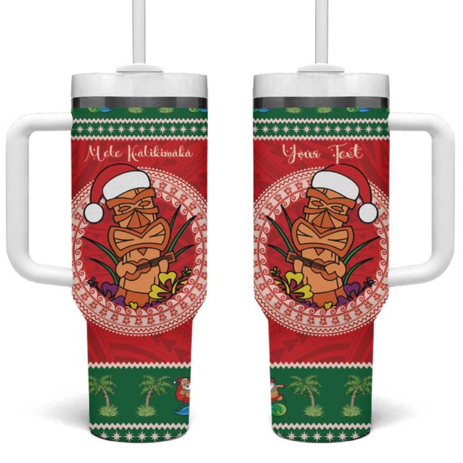 Hawaii Christmas Tiki Santa Mele Kalikimaka Custom Stanley Quencher 40Oz Stainless Steel Tumbler With Handle