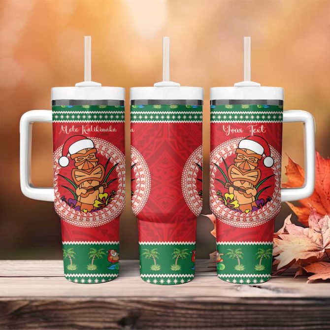 Hawaii Christmas Tiki Santa Mele Kalikimaka Custom Stanley Quencher 40Oz Stainless Steel Tumbler With Handle - Image 4