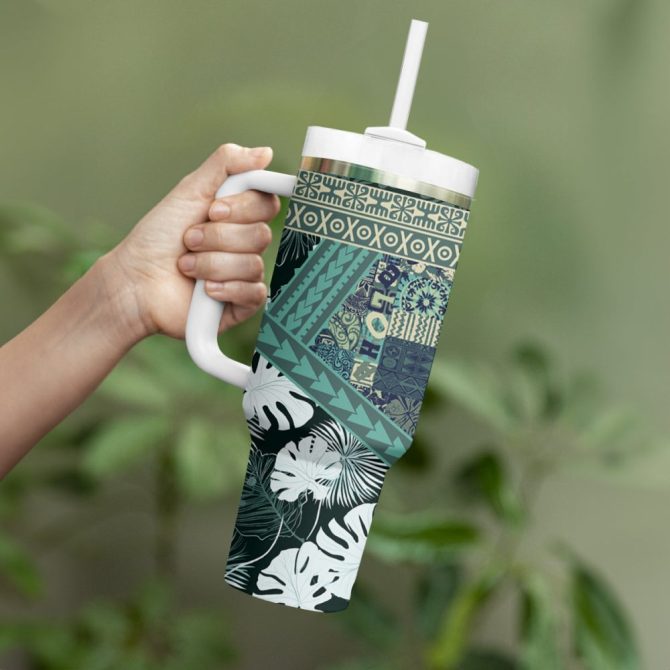 Hawaii Fd Tumbler With Handle Hawaiian Tapa Pattern Lt05Custom Stanley Quencher 40Oz Stainless Steel Tumbler - Image 4
