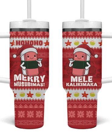 Hawaii Funny Christmas Spam Musubi Santa Custom Stanley Quencher 40Oz Stainless Steel Tumbler With Handle