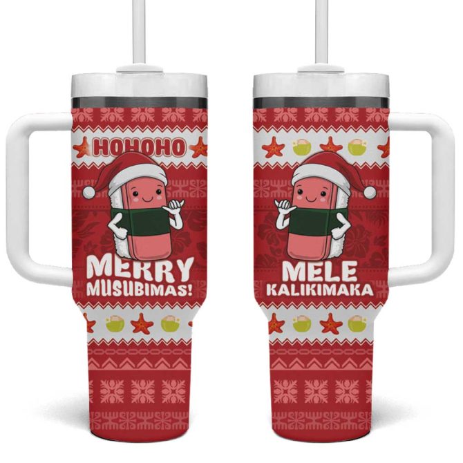 Hawaii Funny Christmas Spam Musubi Santa Custom Stanley Quencher 40Oz Stainless Steel Tumbler With Handle