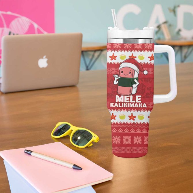 Hawaii Funny Christmas Spam Musubi Santa Custom Stanley Quencher 40Oz Stainless Steel Tumbler With Handle - Image 5