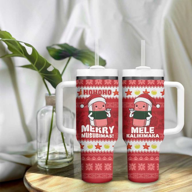 Hawaii Funny Christmas Spam Musubi Santa Custom Stanley Quencher 40Oz Stainless Steel Tumbler With Handle - Image 9