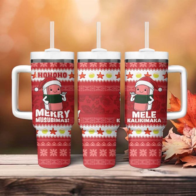 Hawaii Funny Christmas Spam Musubi Santa Custom Stanley Quencher 40Oz Stainless Steel Tumbler With Handle - Image 4