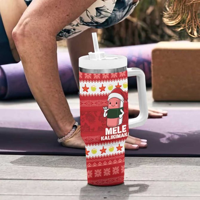 Hawaii Funny Christmas Spam Musubi Santa Custom Stanley Quencher 40Oz Stainless Steel Tumbler With Handle - Image 6