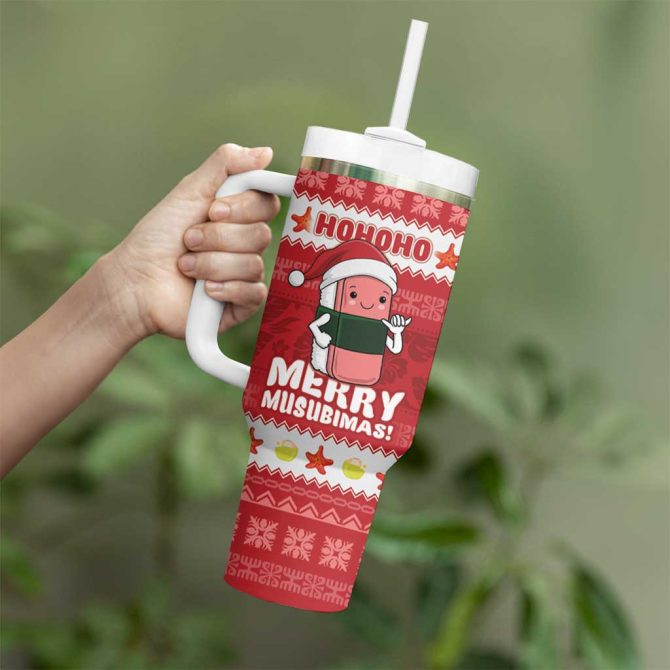 Hawaii Funny Christmas Spam Musubi Santa Custom Stanley Quencher 40Oz Stainless Steel Tumbler With Handle - Image 3