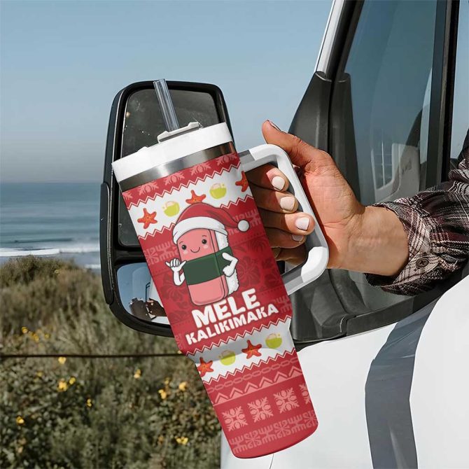 Hawaii Funny Christmas Spam Musubi Santa Custom Stanley Quencher 40Oz Stainless Steel Tumbler With Handle - Image 7