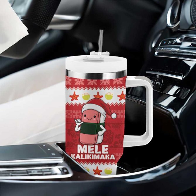 Hawaii Funny Christmas Spam Musubi Santa Custom Stanley Quencher 40Oz Stainless Steel Tumbler With Handle - Image 8