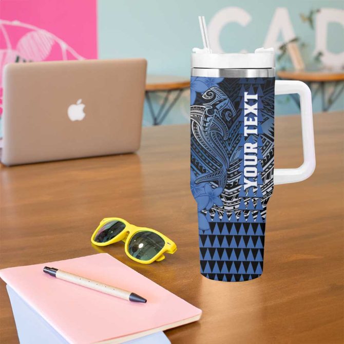 Hawaii Hammerhead Shark Kakau Polynesian Tribal Blue Custom Stanley Quencher 40Oz Stainless Steel Tumbler With Handle - Image 5