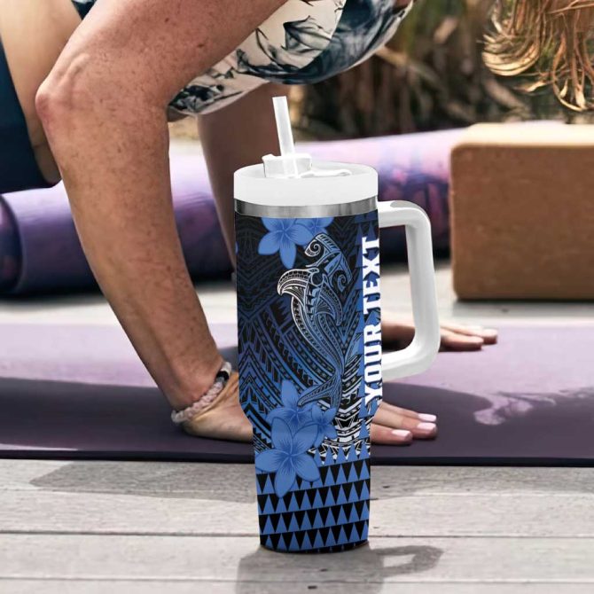 Hawaii Hammerhead Shark Kakau Polynesian Tribal Blue Custom Stanley Quencher 40Oz Stainless Steel Tumbler With Handle - Image 6