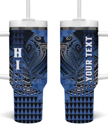 Hawaii Hammerhead Shark Kakau Polynesian Tribal Blue Custom Stanley Quencher 40Oz Stainless Steel Tumbler With Handle