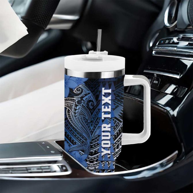 Hawaii Hammerhead Shark Kakau Polynesian Tribal Blue Custom Stanley Quencher 40Oz Stainless Steel Tumbler With Handle - Image 8