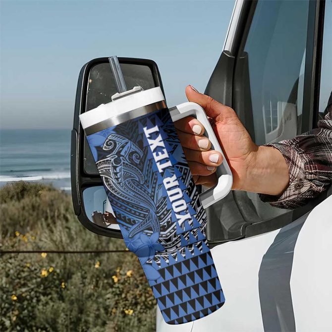 Hawaii Hammerhead Shark Kakau Polynesian Tribal Blue Custom Stanley Quencher 40Oz Stainless Steel Tumbler With Handle - Image 7