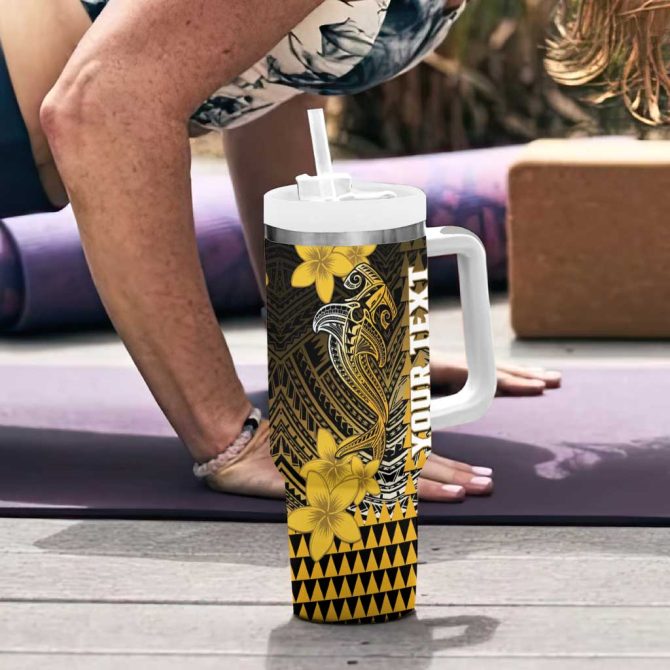 Hawaii Hammerhead Shark Kakau Polynesian Tribal Gold Custom Stanley Quencher 40Oz Stainless Steel Tumbler With Handle - Image 6