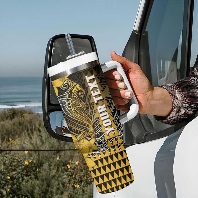 Hawaii Hammerhead Shark Kakau Polynesian Tribal Gold Custom Stanley Quencher 40Oz Stainless Steel Tumbler With Handle - Image 7