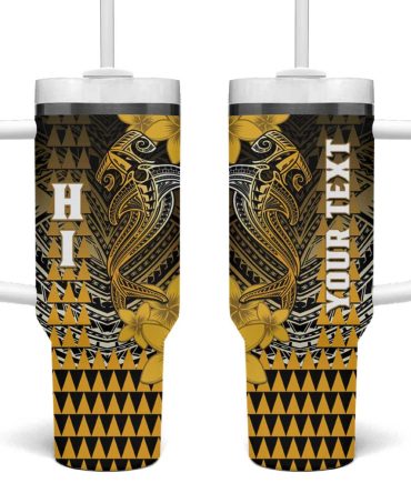 Hawaii Hammerhead Shark Kakau Polynesian Tribal Gold Custom Stanley Quencher 40Oz Stainless Steel Tumbler With Handle