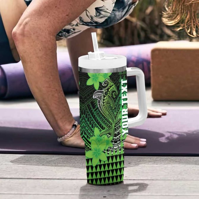 Hawaii Hammerhead Shark Kakau Polynesian Tribal Green Custom Stanley Quencher 40Oz Stainless Steel Tumbler With Handle - Image 6