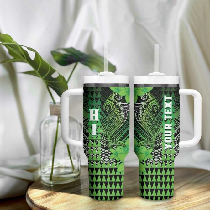 Hawaii Hammerhead Shark Kakau Polynesian Tribal Green Custom Stanley Quencher 40Oz Stainless Steel Tumbler With Handle - Image 9