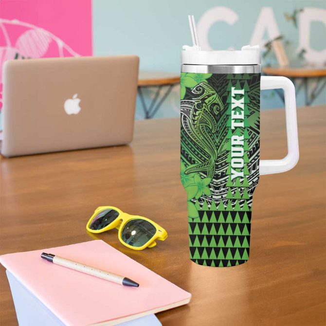 Hawaii Hammerhead Shark Kakau Polynesian Tribal Green Custom Stanley Quencher 40Oz Stainless Steel Tumbler With Handle - Image 5