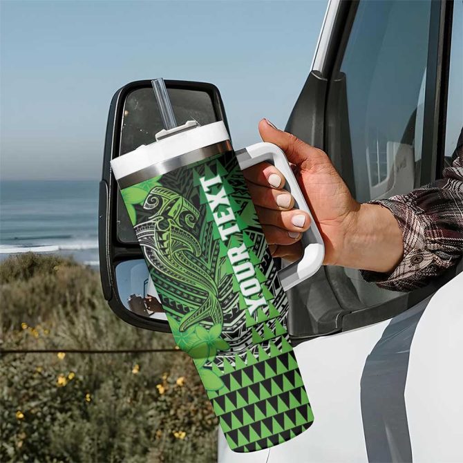 Hawaii Hammerhead Shark Kakau Polynesian Tribal Green Custom Stanley Quencher 40Oz Stainless Steel Tumbler With Handle - Image 7