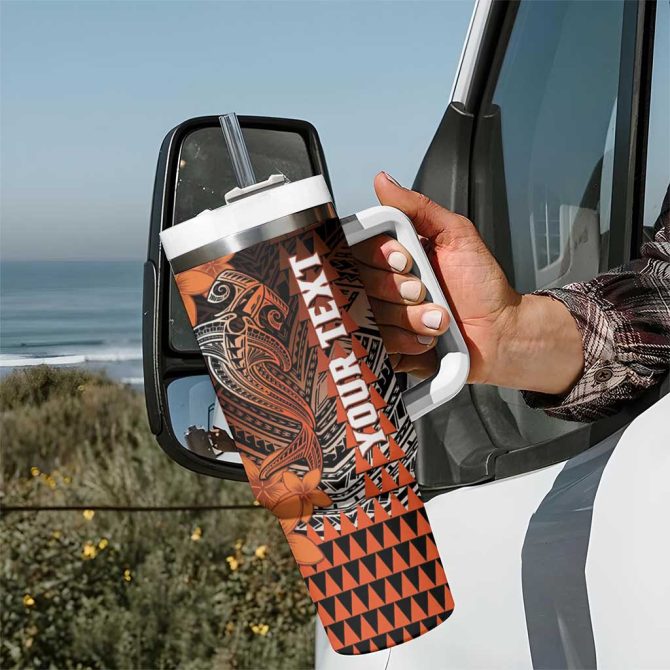 Hawaii Hammerhead Shark Kakau Polynesian Tribal Orange Custom Stanley Quencher 40Oz Stainless Steel Tumbler With Handle - Image 7