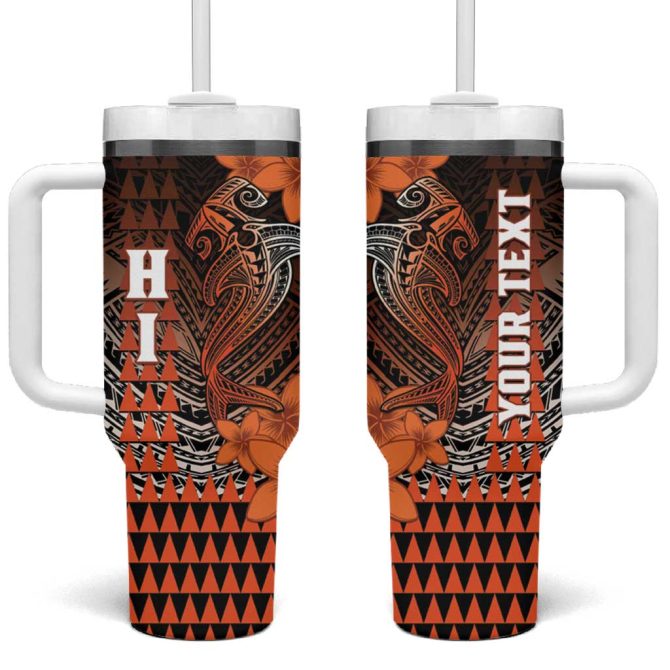 Hawaii Hammerhead Shark Kakau Polynesian Tribal Orange Custom Stanley Quencher 40Oz Stainless Steel Tumbler With Handle