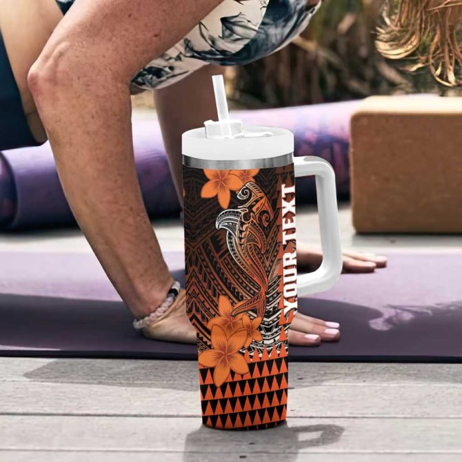 Hawaii Hammerhead Shark Kakau Polynesian Tribal Orange Custom Stanley Quencher 40Oz Stainless Steel Tumbler With Handle - Image 6