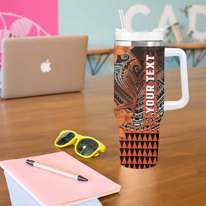 Hawaii Hammerhead Shark Kakau Polynesian Tribal Orange Custom Stanley Quencher 40Oz Stainless Steel Tumbler With Handle - Image 5