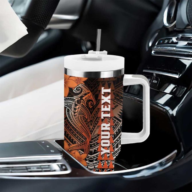 Hawaii Hammerhead Shark Kakau Polynesian Tribal Orange Custom Stanley Quencher 40Oz Stainless Steel Tumbler With Handle - Image 8