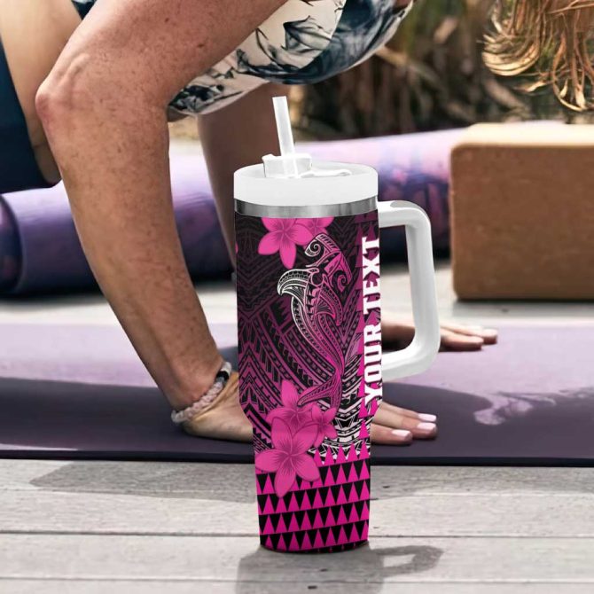 Hawaii Hammerhead Shark Kakau Polynesian Tribal Pink Custom Stanley Quencher 40Oz Stainless Steel Tumbler With Handle - Image 6