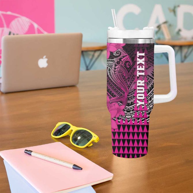 Hawaii Hammerhead Shark Kakau Polynesian Tribal Pink Custom Stanley Quencher 40Oz Stainless Steel Tumbler With Handle - Image 5