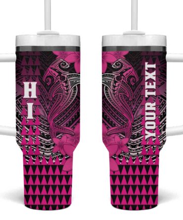 Hawaii Hammerhead Shark Kakau Polynesian Tribal Pink Custom Stanley Quencher 40Oz Stainless Steel Tumbler With Handle