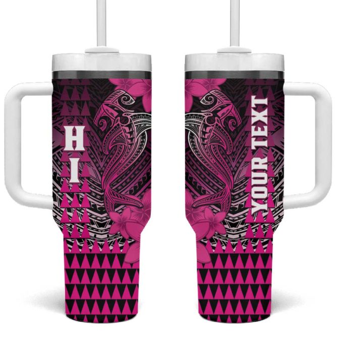 Hawaii Hammerhead Shark Kakau Polynesian Tribal Pink Custom Stanley Quencher 40Oz Stainless Steel Tumbler With Handle