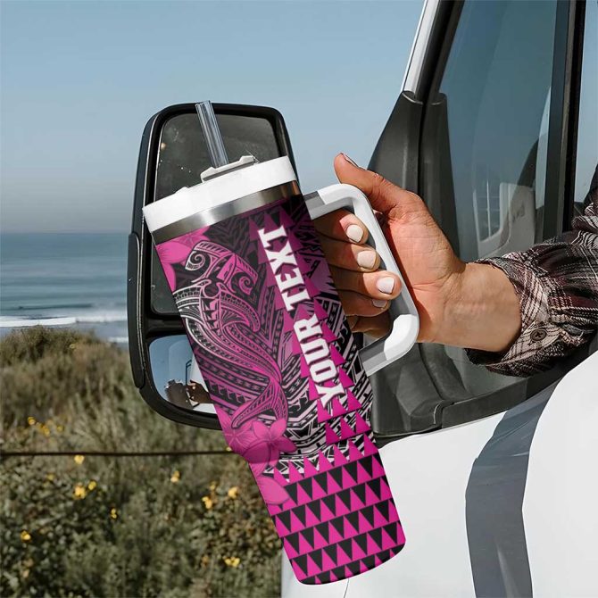 Hawaii Hammerhead Shark Kakau Polynesian Tribal Pink Custom Stanley Quencher 40Oz Stainless Steel Tumbler With Handle - Image 7