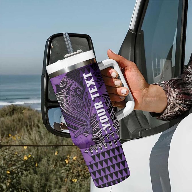 Hawaii Hammerhead Shark Kakau Polynesian Tribal Purple Custom Stanley Quencher 40Oz Stainless Steel Tumbler With Handle - Image 7