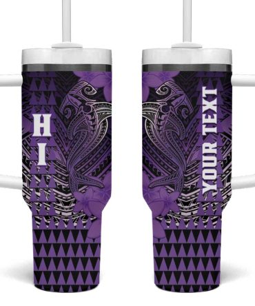 Hawaii Hammerhead Shark Kakau Polynesian Tribal Purple Custom Stanley Quencher 40Oz Stainless Steel Tumbler With Handle