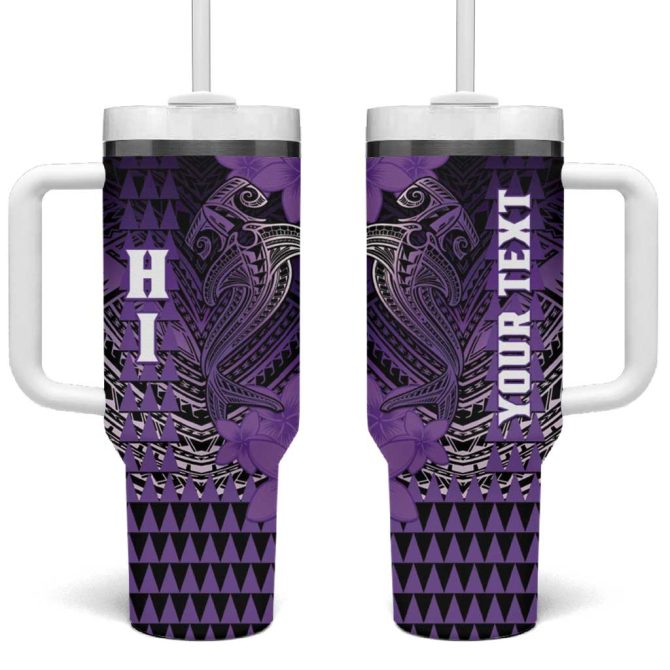 Hawaii Hammerhead Shark Kakau Polynesian Tribal Purple Custom Stanley Quencher 40Oz Stainless Steel Tumbler With Handle