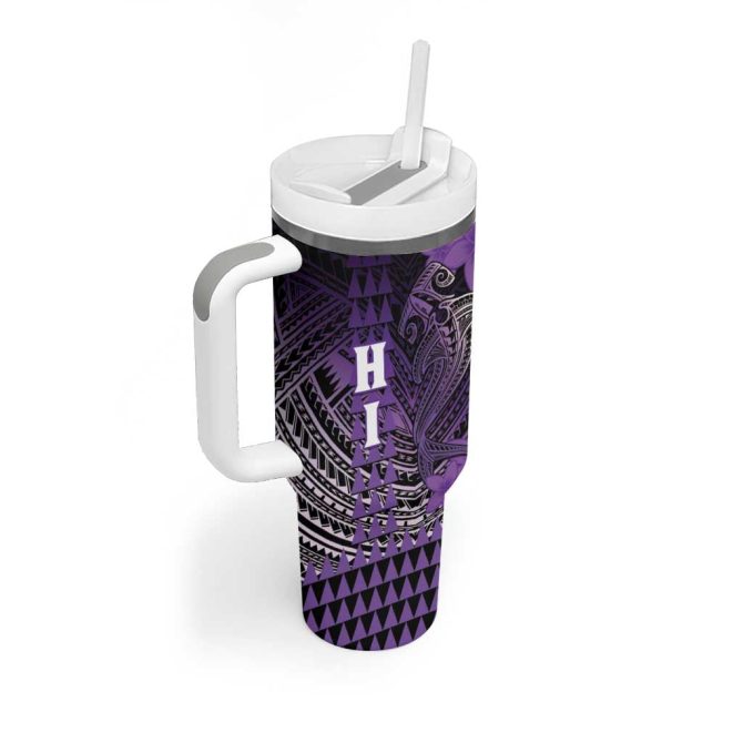 Hawaii Hammerhead Shark Kakau Polynesian Tribal Purple Custom Stanley Quencher 40Oz Stainless Steel Tumbler With Handle - Image 2