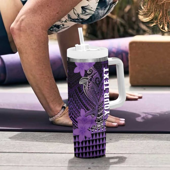 Hawaii Hammerhead Shark Kakau Polynesian Tribal Purple Custom Stanley Quencher 40Oz Stainless Steel Tumbler With Handle - Image 6